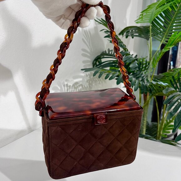 Chanel Vintage Quilted Brown Suede Box Bag with Tortoise Hardware - Picture 2 of 13